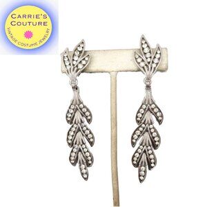 Vintage Signed Crown Trifari Clear Rhinestone Chandelier Clip Earrings, 1963